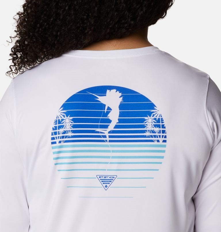 Women's Columbia PFG Tidal Tee Hook-Up Long Sleeve Sweatshirts White | Plus Size CA-D8130